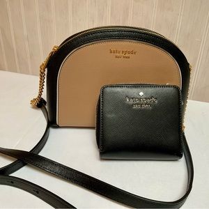 Kate Spade Morgan Double Zip Leather Dome Crossbody bag In Cafe Mocha Multi NEW